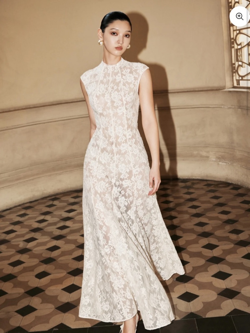 Sleeveless White Lace Maxi Dress with High Neck / Sloane Bridal Dress